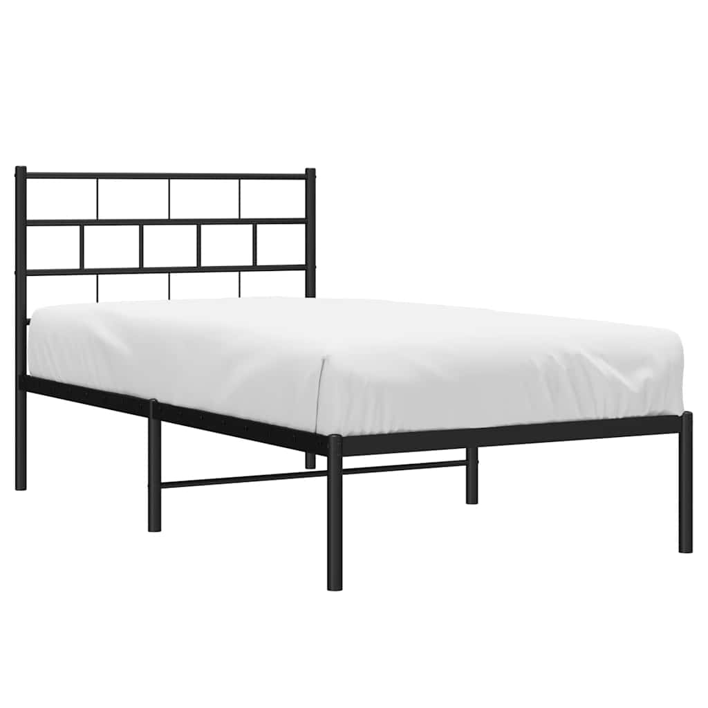 Metal Bed Frame without Mattress with Headboard Black 100x200cm