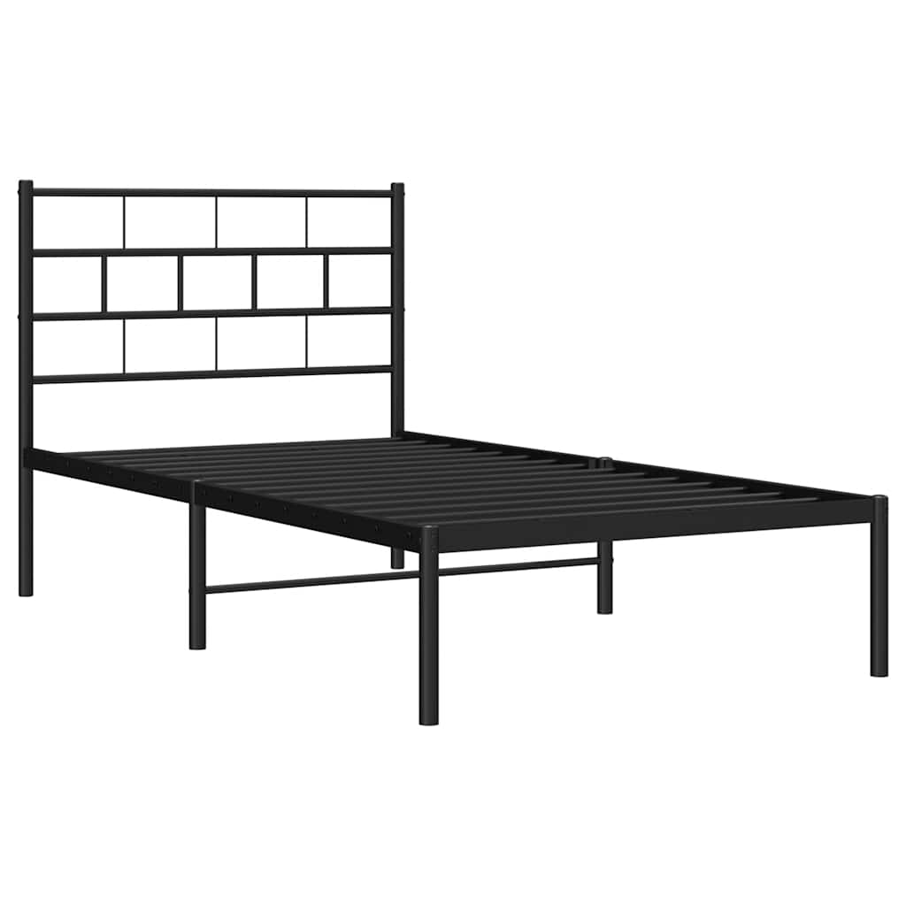 Metal Bed Frame without Mattress with Headboard Black 100x200cm