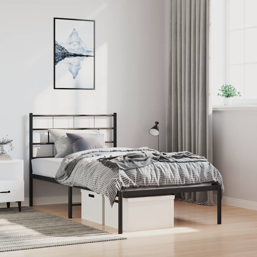 Metal Bed Frame without Mattress with Headboard Black 100x200cm