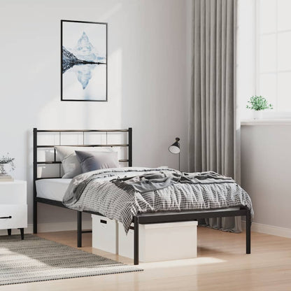 Metal Bed Frame without Mattress with Headboard Black 100x200cm