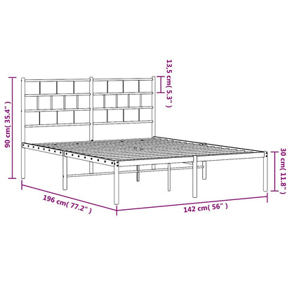 Metal Bed Frame without Mattress with Headboard Black 135x190cm