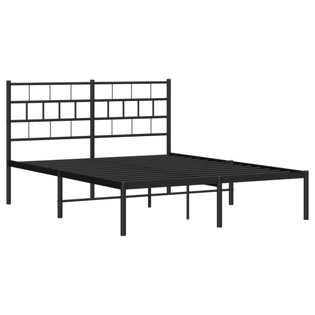 Metal Bed Frame without Mattress with Headboard Black 140x190cm