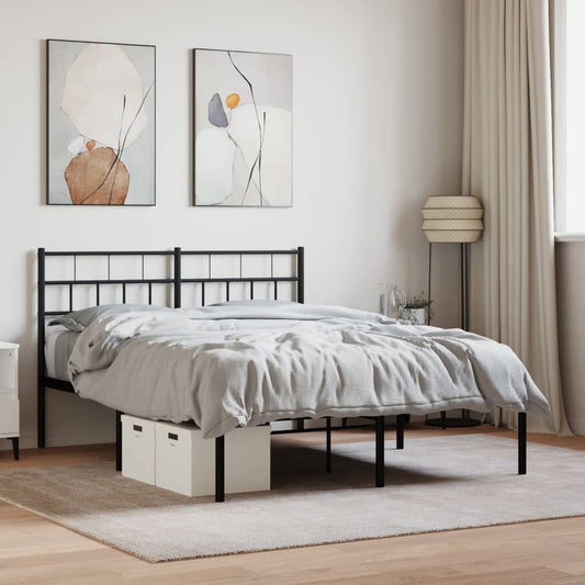 Metal Bed Frame without Mattress with Headboard Black 140x190cm