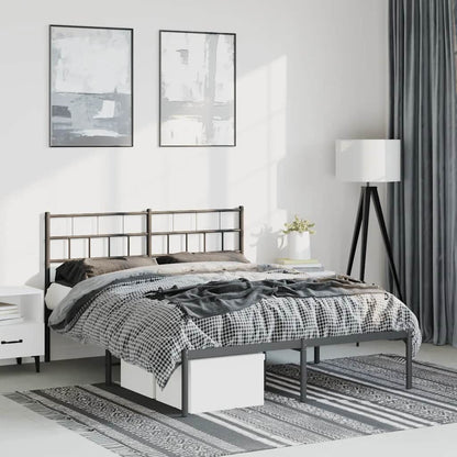 Metal Bed Frame without Mattress with Headboard Black 150x200cm