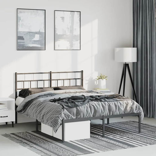 Metal Bed Frame without Mattress with Headboard Black 150x200cm