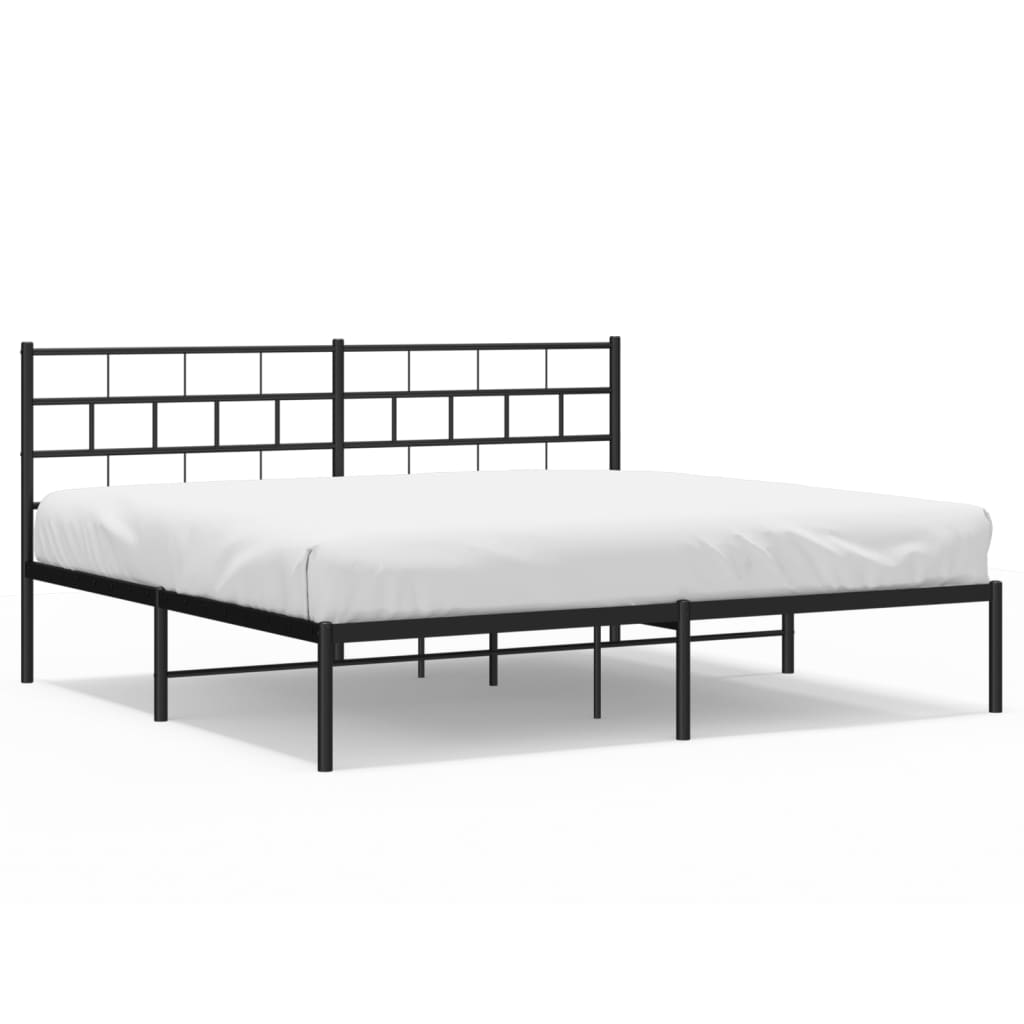 Metal Bed Frame without Mattress with Headboard Black 180x200cm