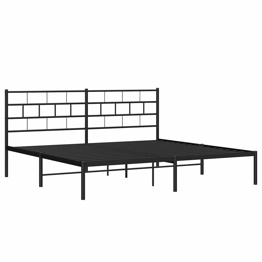 Metal Bed Frame without Mattress with Headboard Black 193x203cm