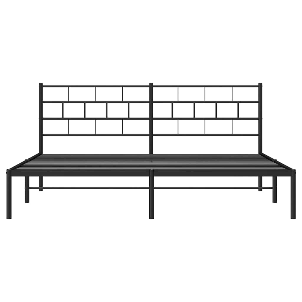 Metal Bed Frame without Mattress with Headboard Black 193x203cm