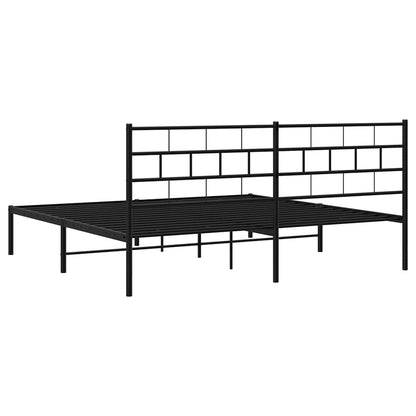 Metal Bed Frame without Mattress with Headboard Black 193x203cm
