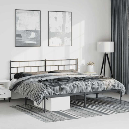 Metal Bed Frame without Mattress with Headboard Black 193x203cm