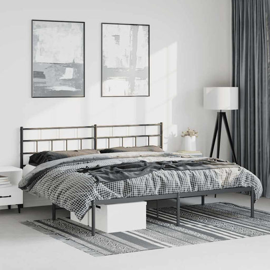 Metal Bed Frame without Mattress with Headboard Black 193x203cm
