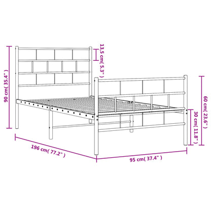 Metal Bed Frame without Mattress with Footboard Black 90x190cm