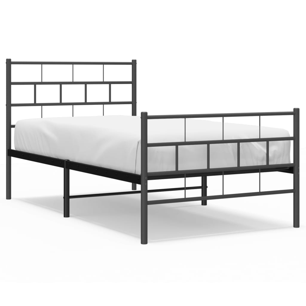 Metal Bed Frame without Mattress with Footboard Black 90x200cm