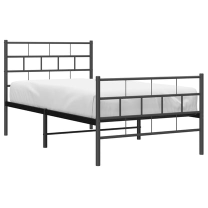 Metal Bed Frame without Mattress with Footboard Black 107x203cm