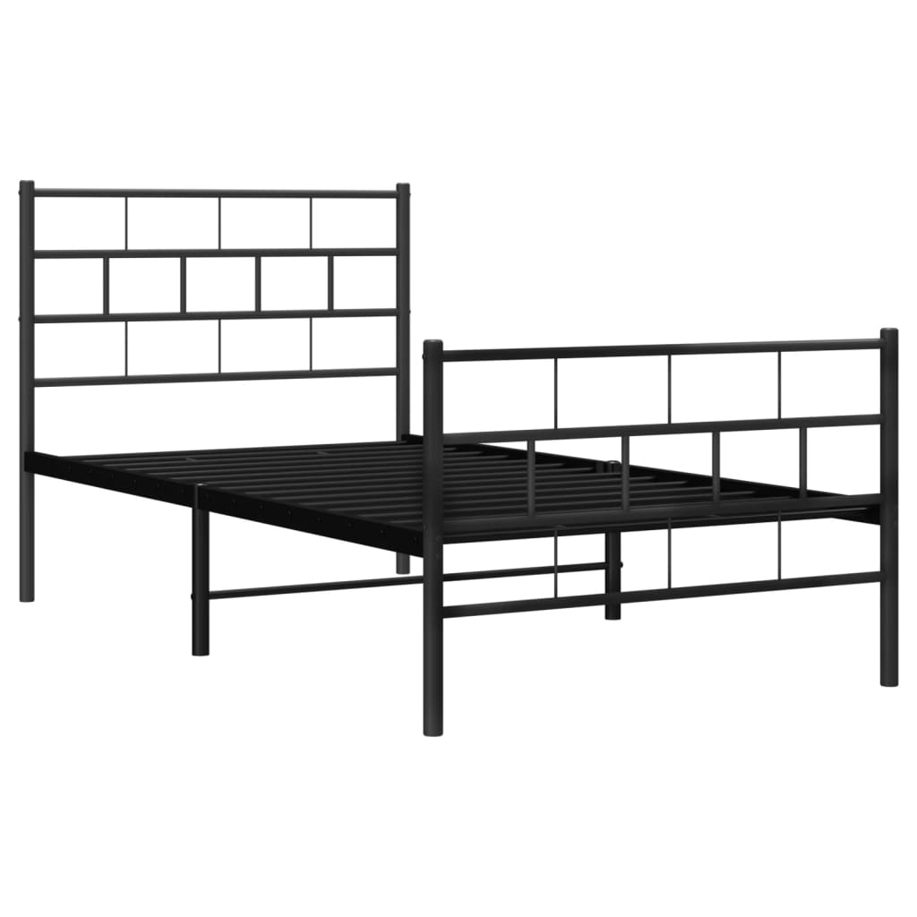 Metal Bed Frame without Mattress with Footboard Black 107x203cm