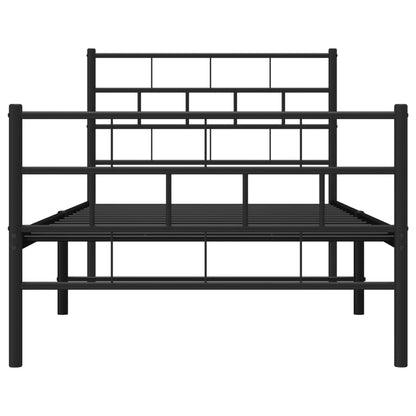 Metal Bed Frame without Mattress with Footboard Black 107x203cm