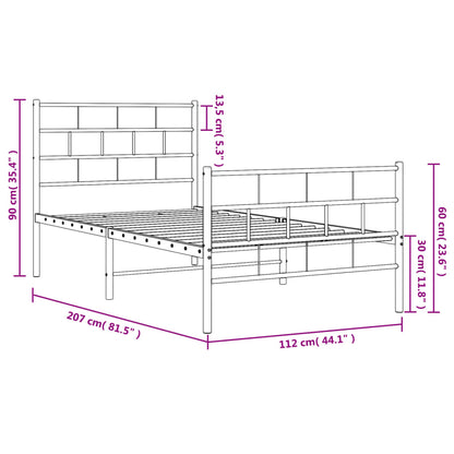 Metal Bed Frame without Mattress with Footboard Black 107x203cm