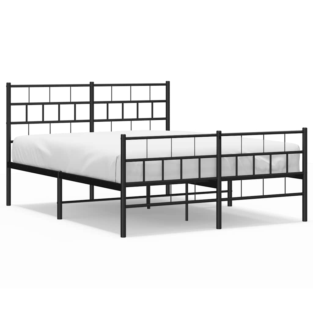 Metal Bed Frame without Mattress with Footboard Black 135x190cm