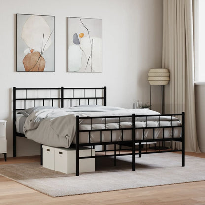 Metal Bed Frame without Mattress with Footboard Black 140x200cm