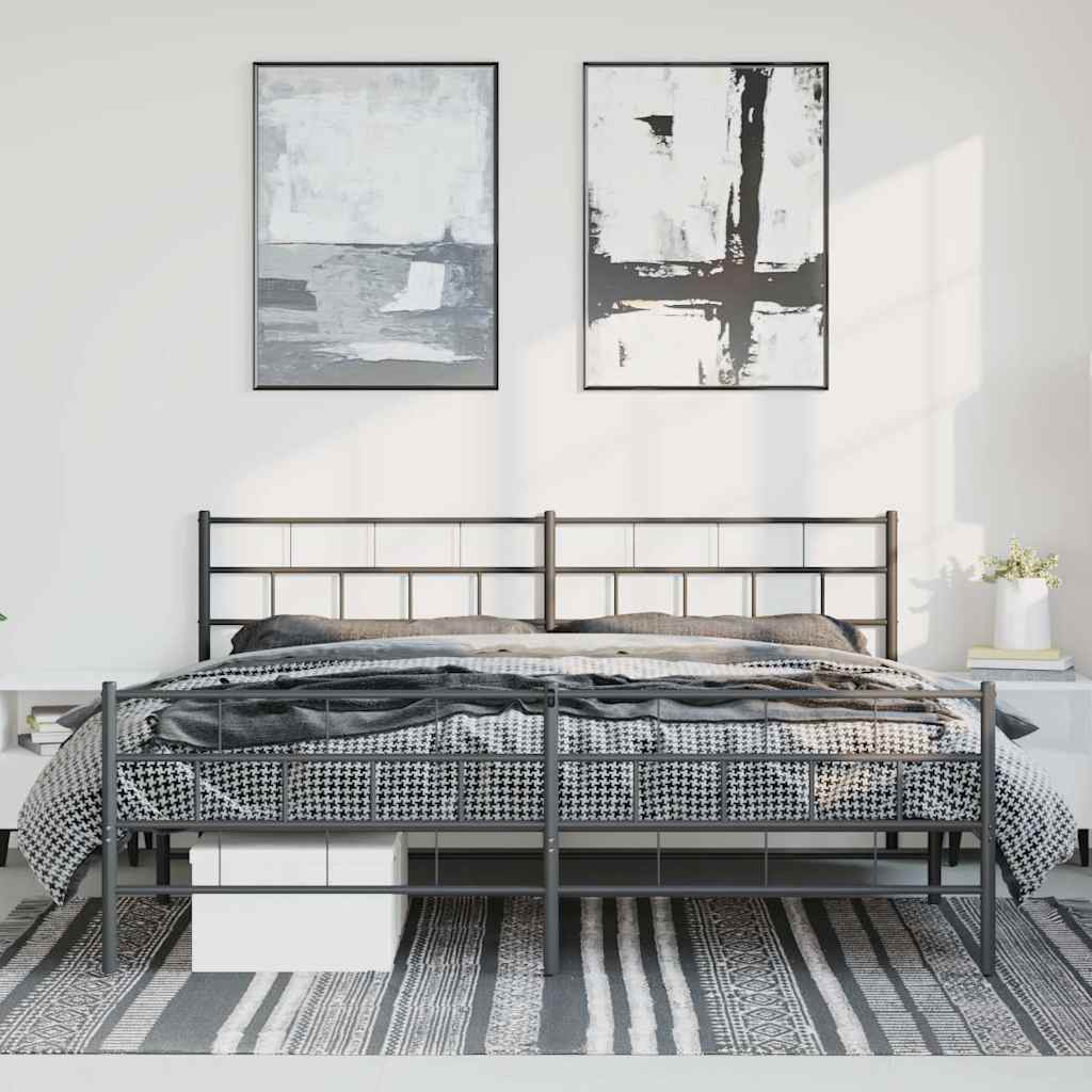 Metal Bed Frame without Mattress with Footboard Black 183x213cm