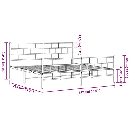 Metal Bed Frame without Mattress with Footboard Black 183x213cm