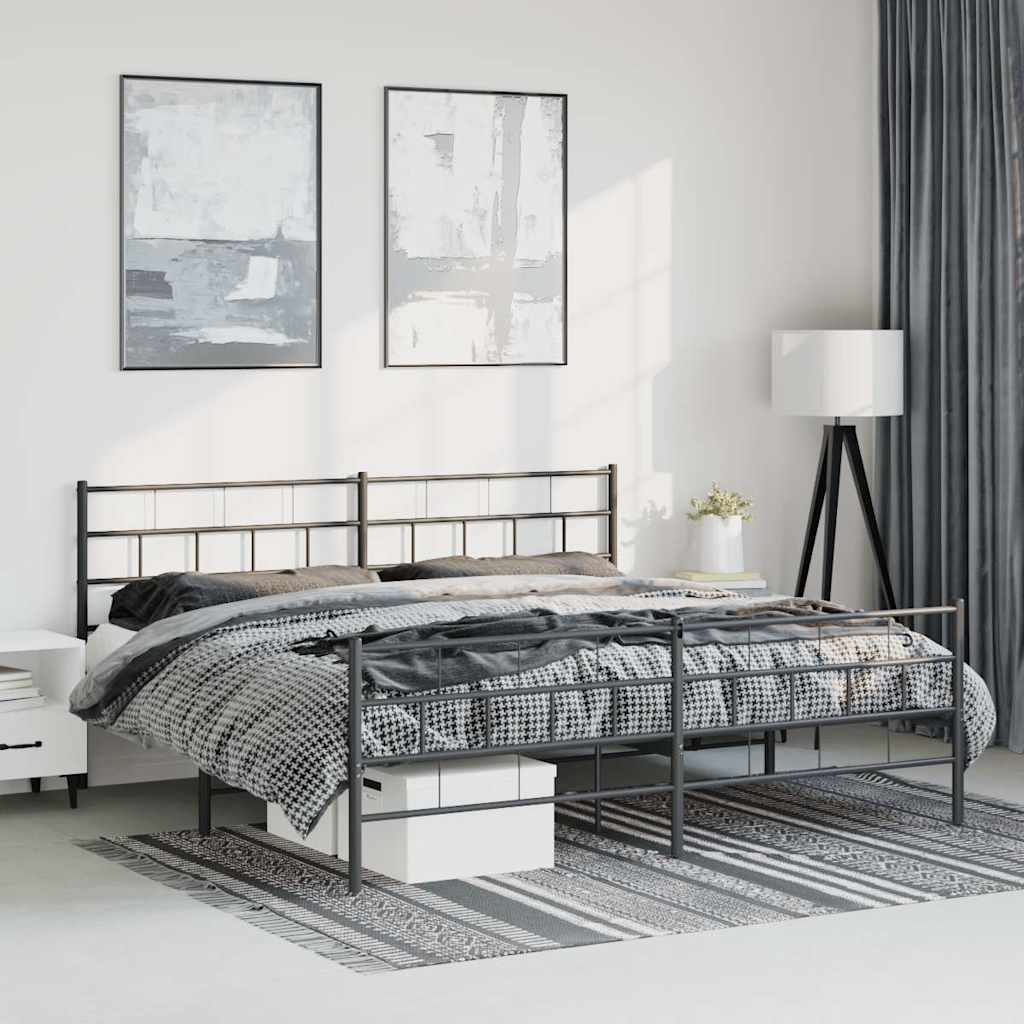 Metal Bed Frame without Mattress with Footboard Black 183x213cm