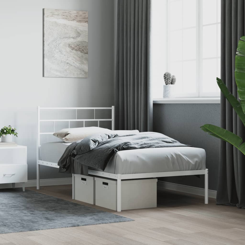 Metal Bed Frame | White | Steel | Single | Metal Bed Frame | Rectangular