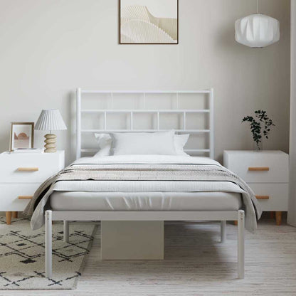 Metal Bed Frame without Mattress with Headboard White 100x190cm