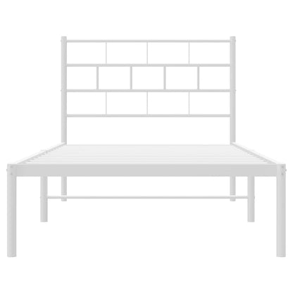 Metal Bed Frame without Mattress with Headboard White 100x190cm