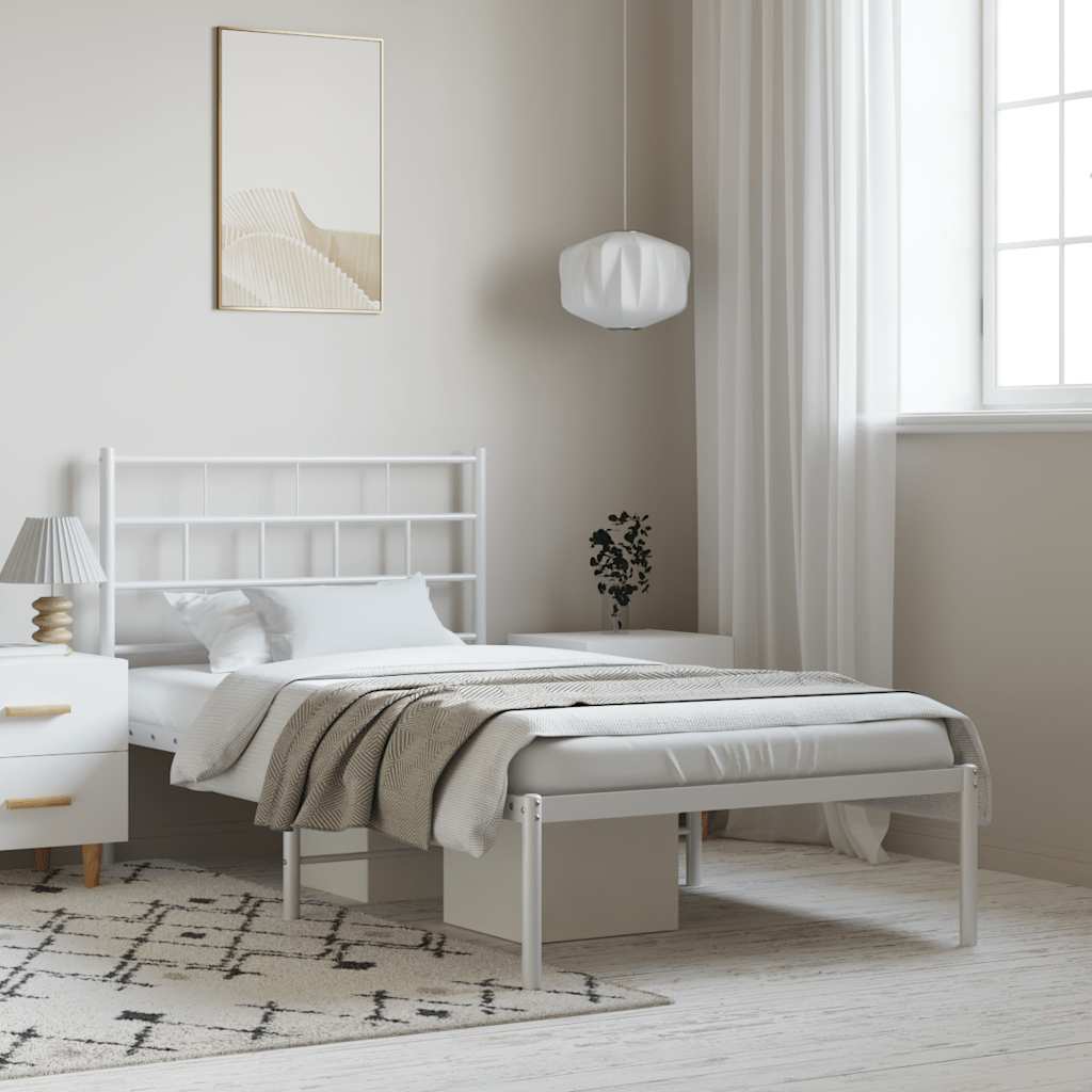 Metal Bed Frame without Mattress with Headboard White 100x200cm