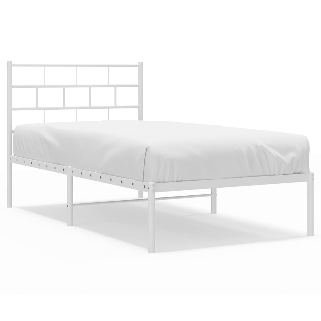 Metal Bed Frame without Mattress with Headboard White 107x203cm