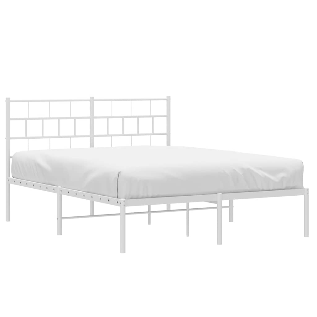 Metal Bed Frame without Mattress with Headboard White 150x200cm