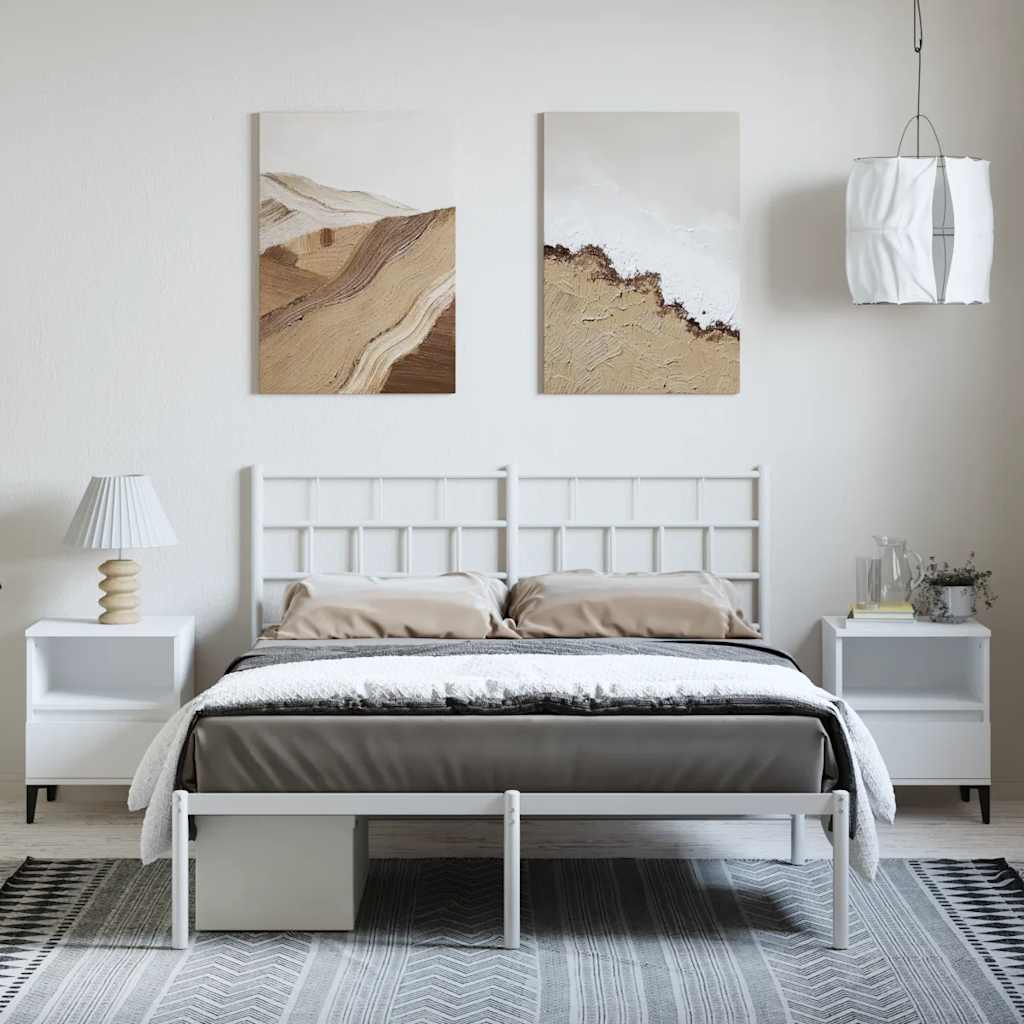 Metal Bed Frame without Mattress with Headboard White 150x200cm