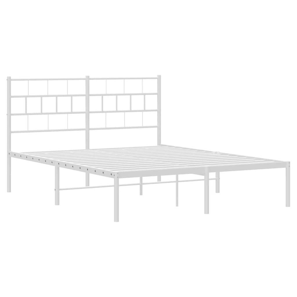 Metal Bed Frame without Mattress with Headboard White 150x200cm