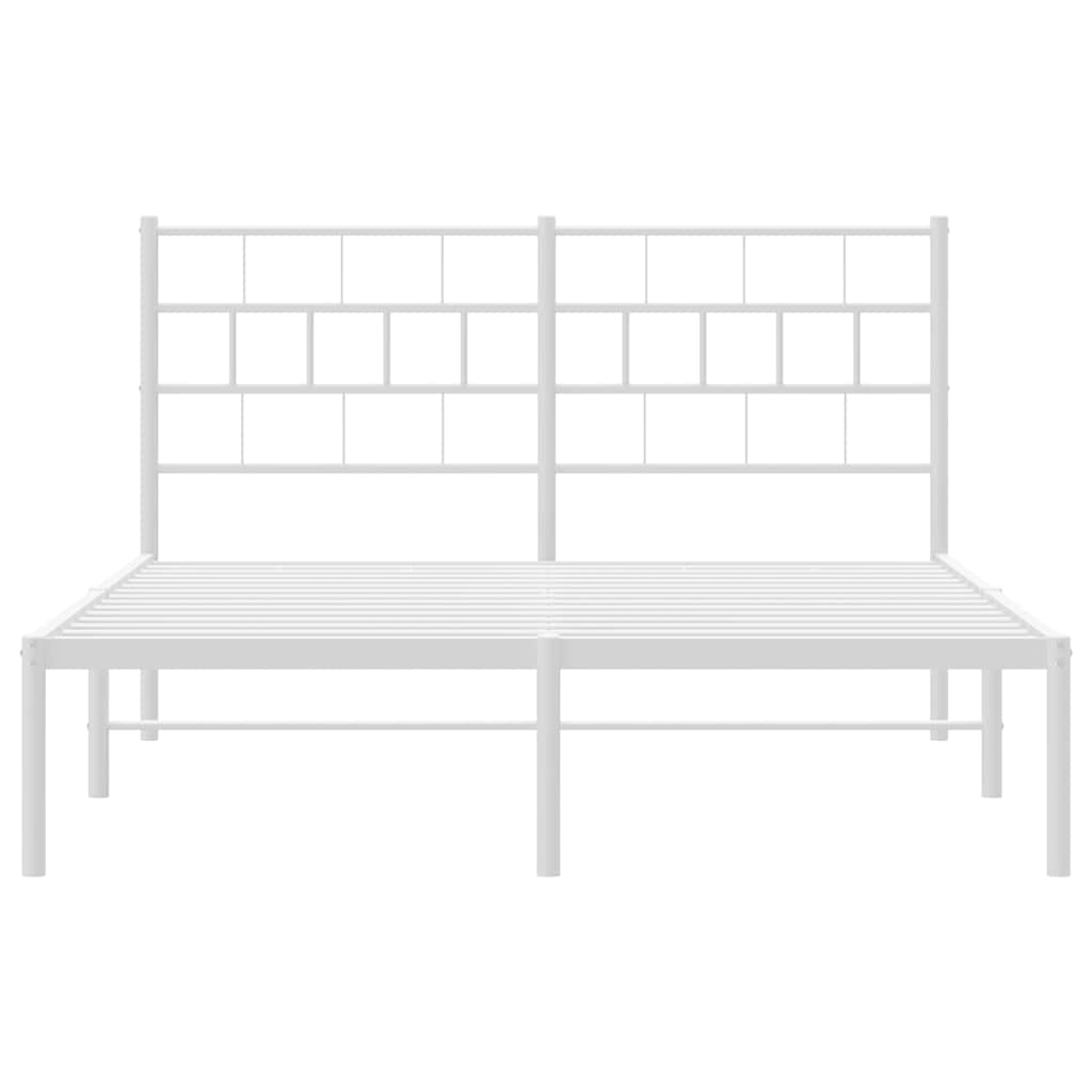 Metal Bed Frame without Mattress with Headboard White 150x200cm