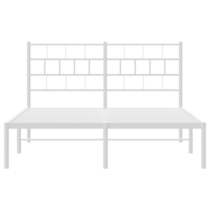 Metal Bed Frame without Mattress with Headboard White 150x200cm