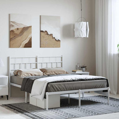 Metal Bed Frame without Mattress with Headboard White 150x200cm