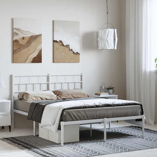 Metal Bed Frame without Mattress with Headboard White 150x200cm