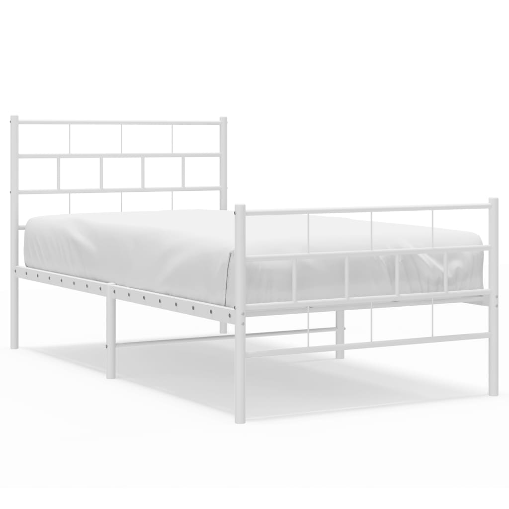 Metal Bed Frame without Mattress with Footboard White 90x200cm