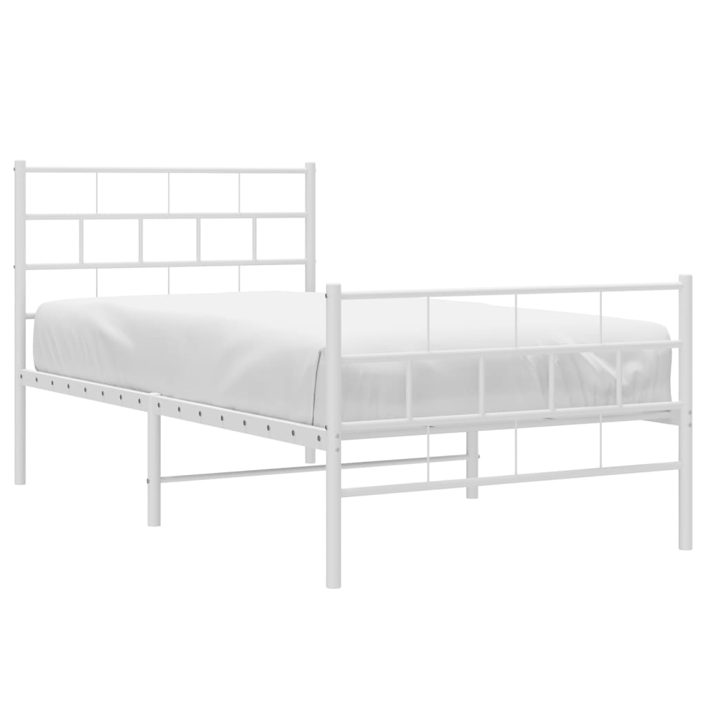 Metal Bed Frame without Mattress with Footboard White 90x200cm