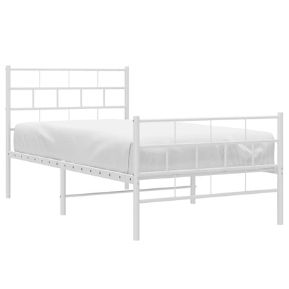 Metal Bed Frame without Mattress with Footboard White 90x200cm