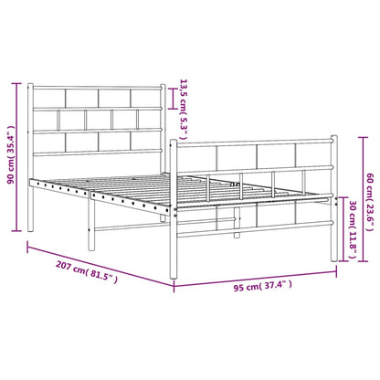 Metal Bed Frame without Mattress with Footboard White 90x200cm