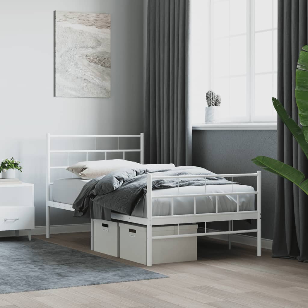 Metal Bed Frame without Mattress with Footboard White 90x200cm