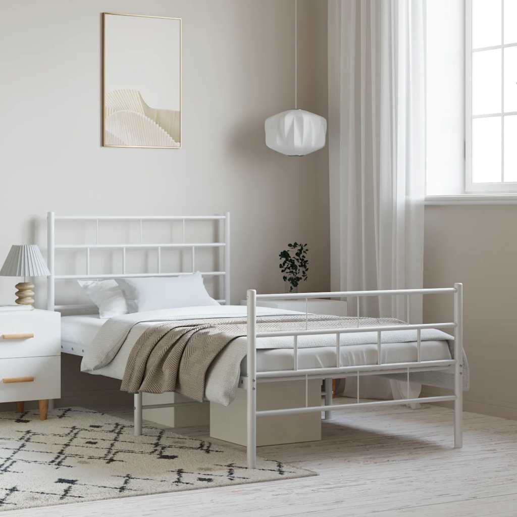Metal Bed Frame without Mattress with Footboard White 100x200cm