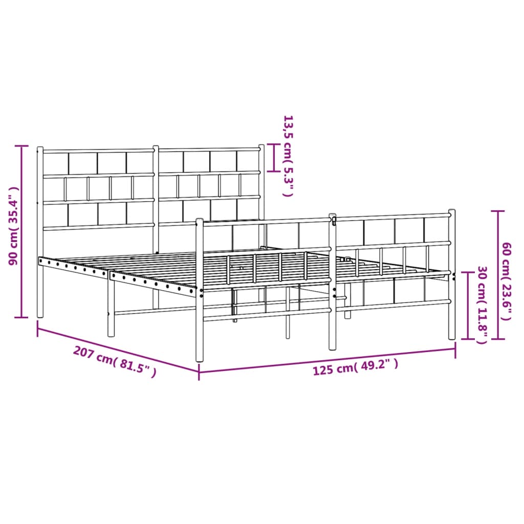 Metal Bed Frame without Mattress with Footboard White 120x200cm