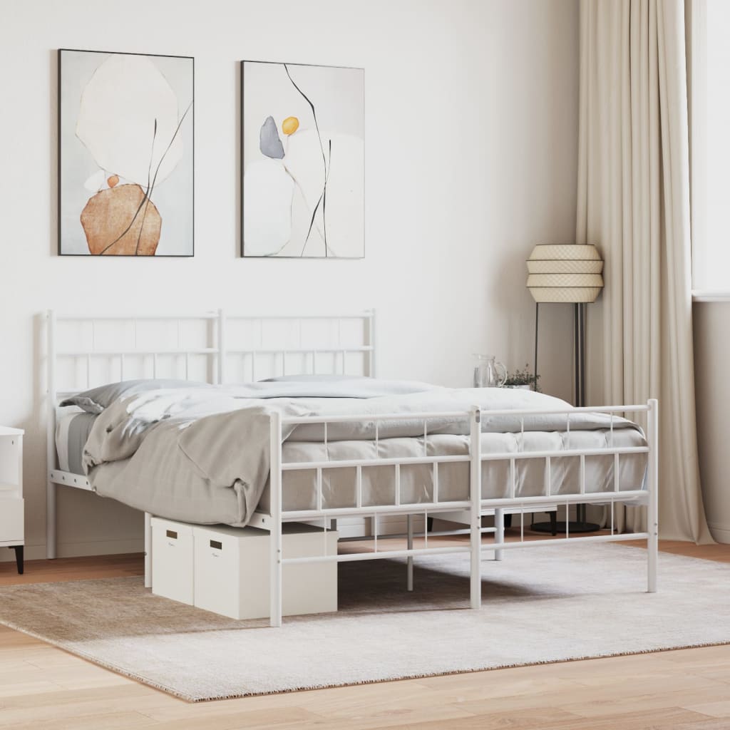 Metal Bed Frame without Mattress with Footboard White 120x200cm