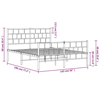 Metal Bed Frame without Mattress with Footboard White 135x190cm