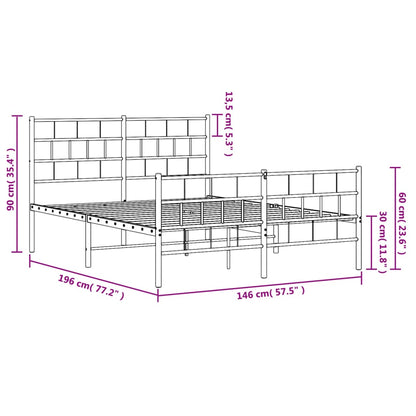 Metal Bed Frame without Mattress with Footboard White 140x190cm
