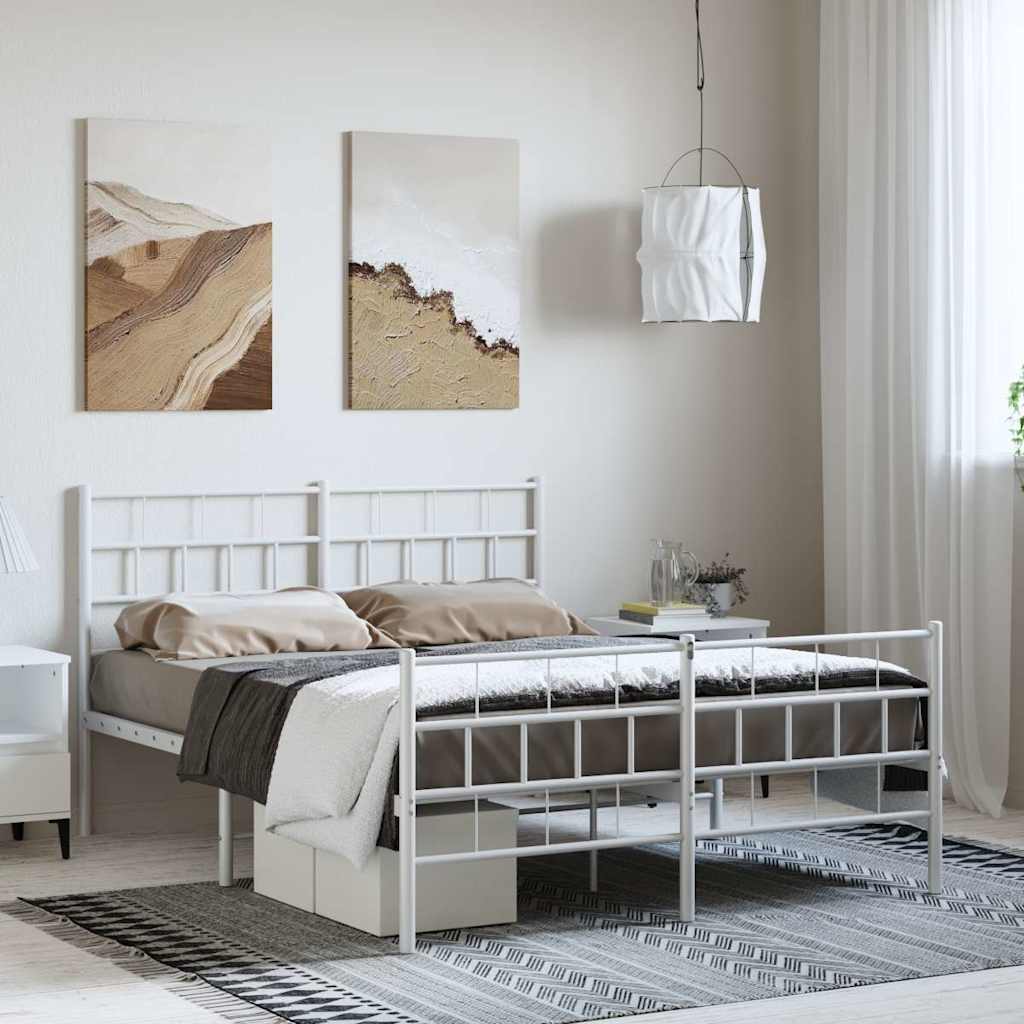 Metal Bed Frame without Mattress with Footboard White 150x200cm