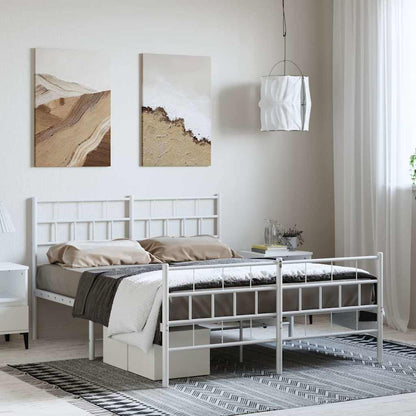 Metal Bed Frame without Mattress with Footboard White 150x200cm